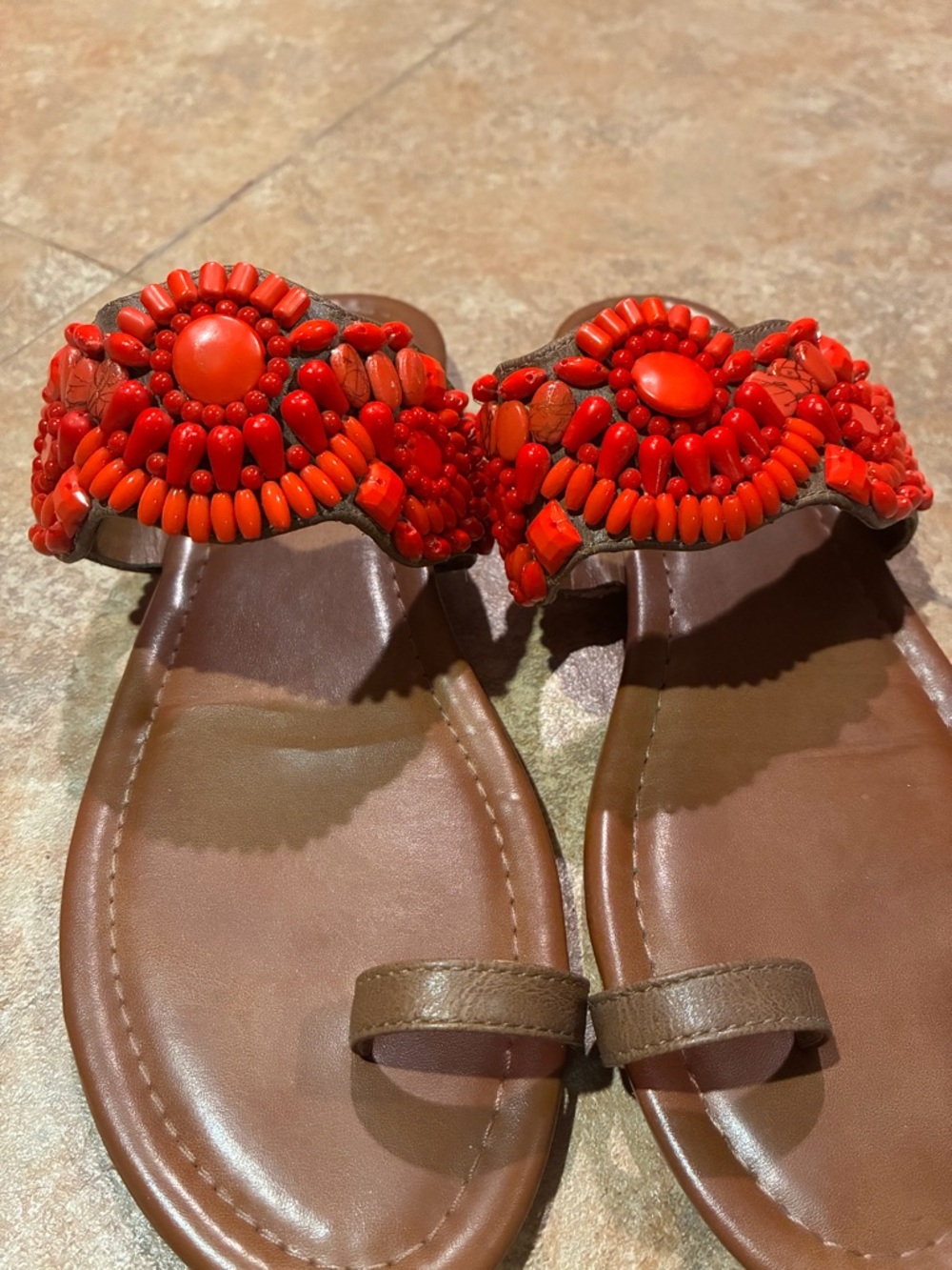 Jessica Simpson Brown Sandals with Red Beaded Accents